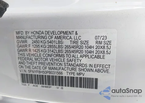 2023 Honda Passport Awd Ex-L из США, поврежденный, VIN 5FNYF8H50PB031566